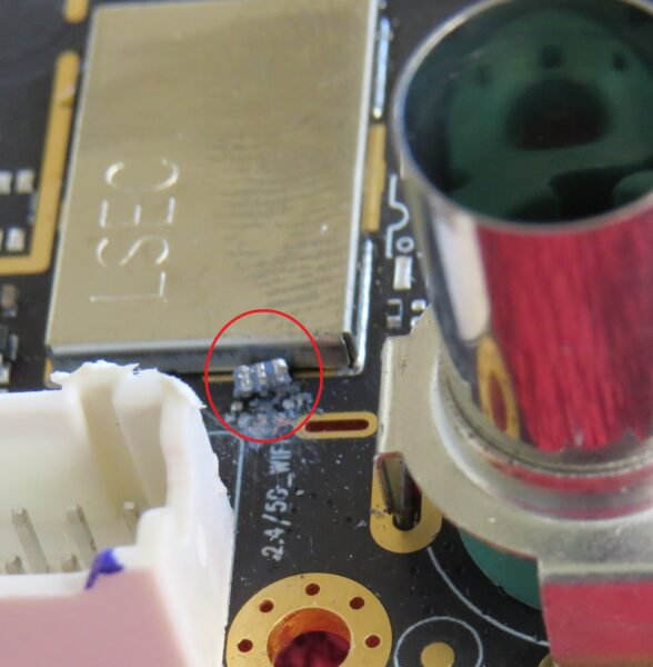 The RF Multiplexer output legs removed from the motherboard