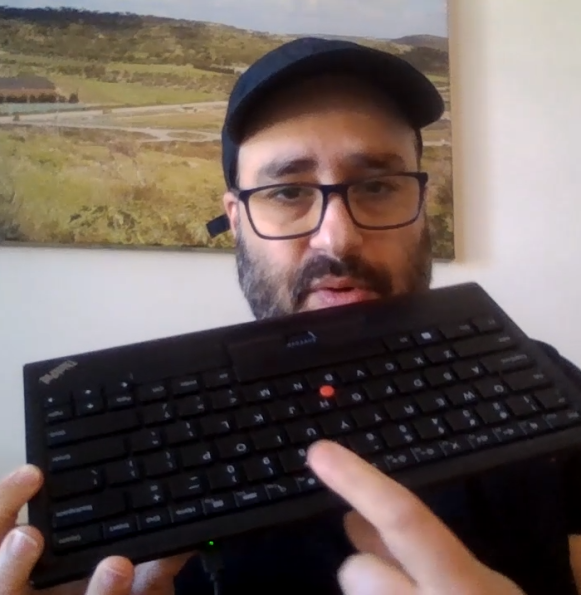 A wired external keyboard that includes a mouse alternative